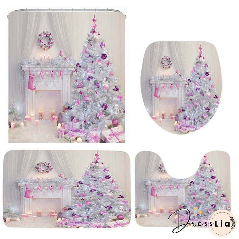 Fairy Tale Christmas Theme Shower Curtain Set Bathroom Decoration Waterproof Toilet Cover