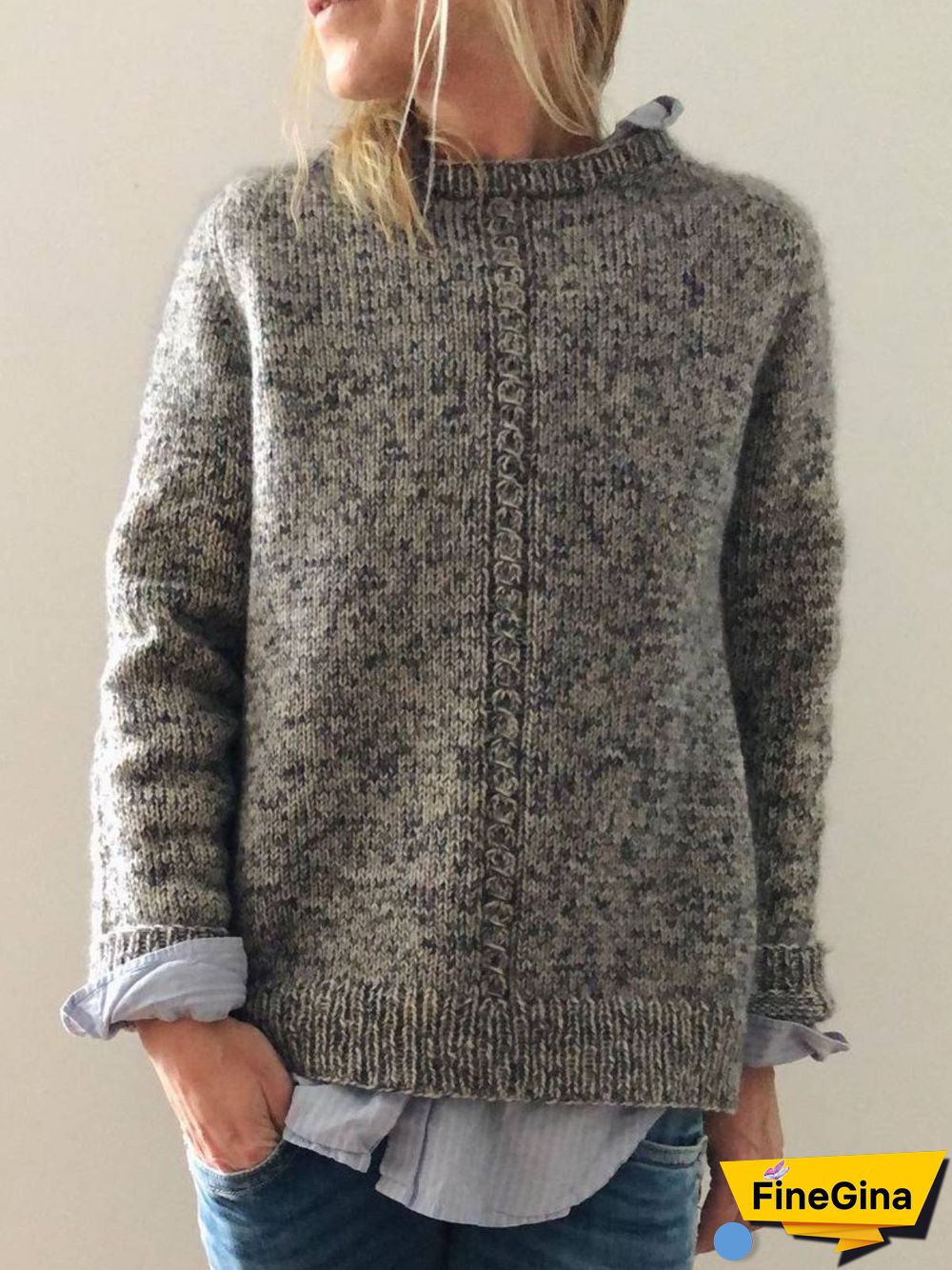 Casual Spring Cotton Natural Mid-weight Daily Long sleeve Crew Neck Sweater for Women