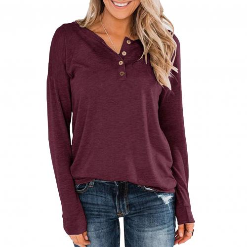 Women's Casual Solid Color Loose Long Sleeve Crew Neck Shirts