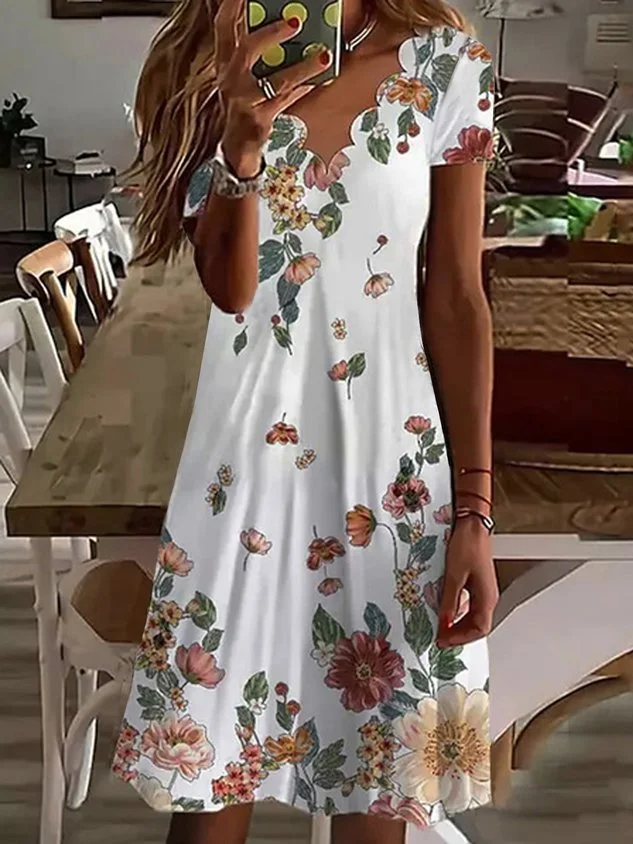 Casual Floral Loosen Short Sleeve Knit beach dresses