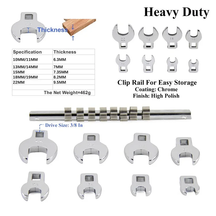 Interchangeable Metric Wrench for 3/8" Ratchet Torque Wrenches