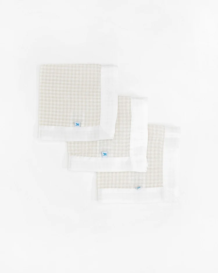 Cotton Muslin Security Blanket 3 Pack - Tan Gingham