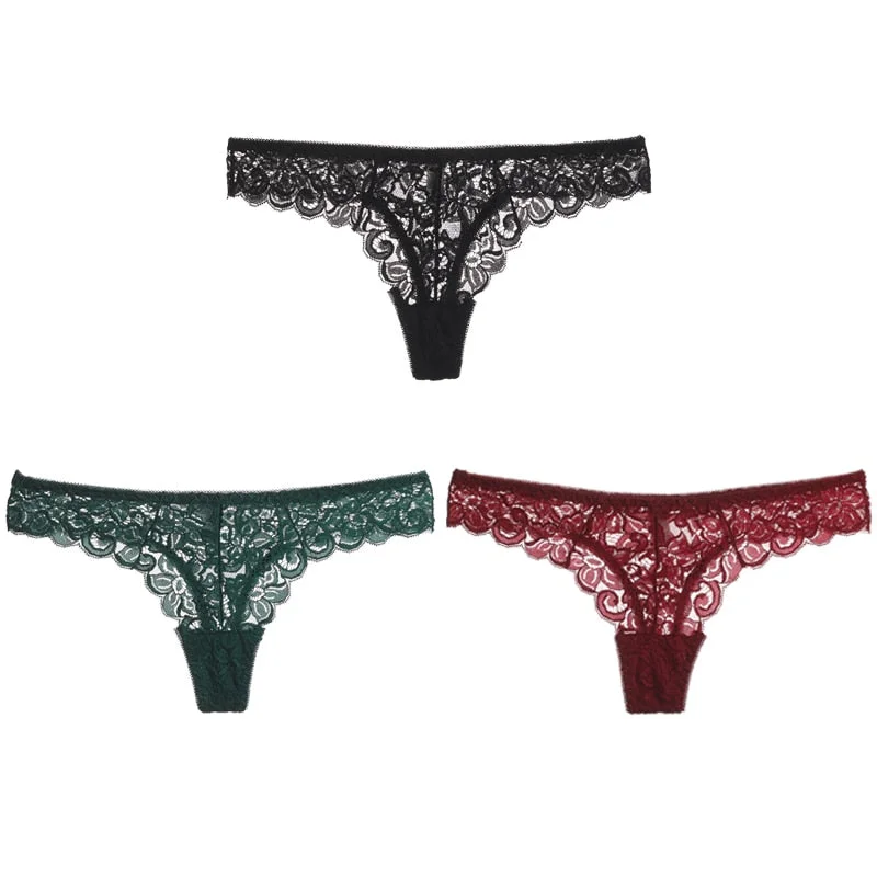 CINOON 3PCS/Set Sexy Panties Women Low-waist Briefs Female Lace Embroidery Underwear Transparent G String Underpant Lingerie