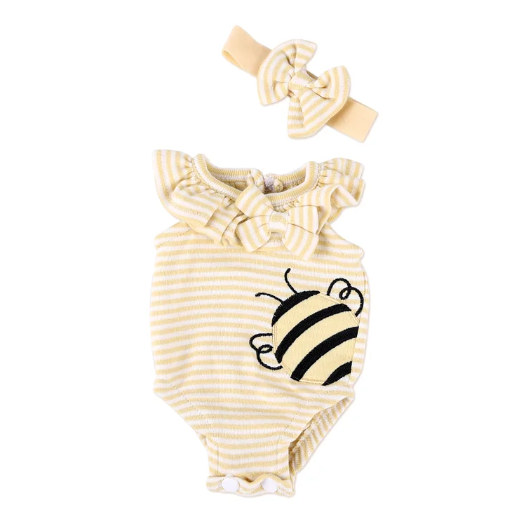 For 16" Full Body Silicone Baby Doll Yellow Striped Clothing 2-Pieces Set Accessories Rebornartdoll® RSAW-Rebornartdoll®