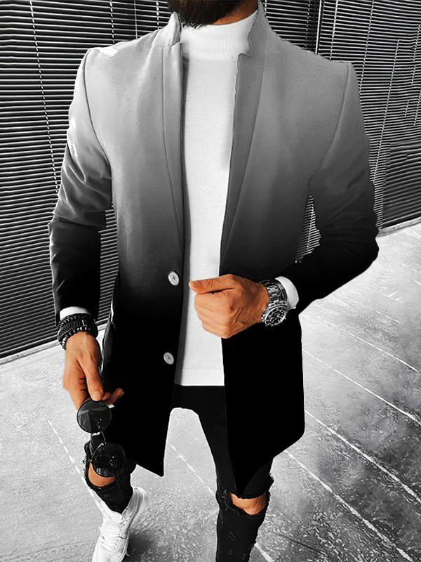 Men's fashion geometric print mid-length coat 024