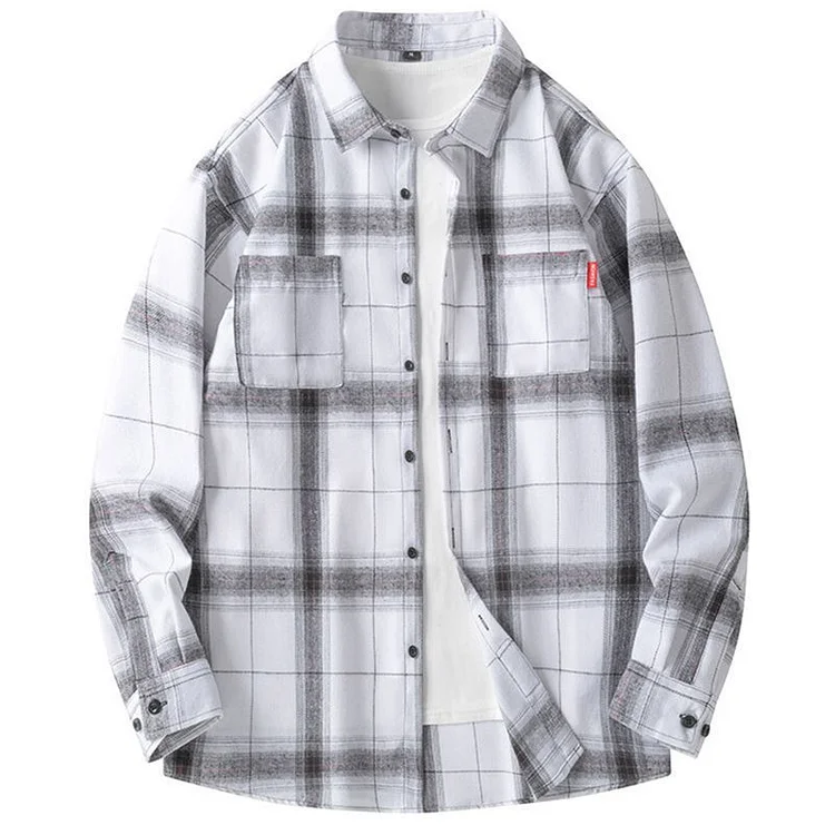 2025 Spring/Autumn Loose-fitting Casual Plaid Lapel Jacket for Men and Youth, Hong Kong Style Trendy Shirt