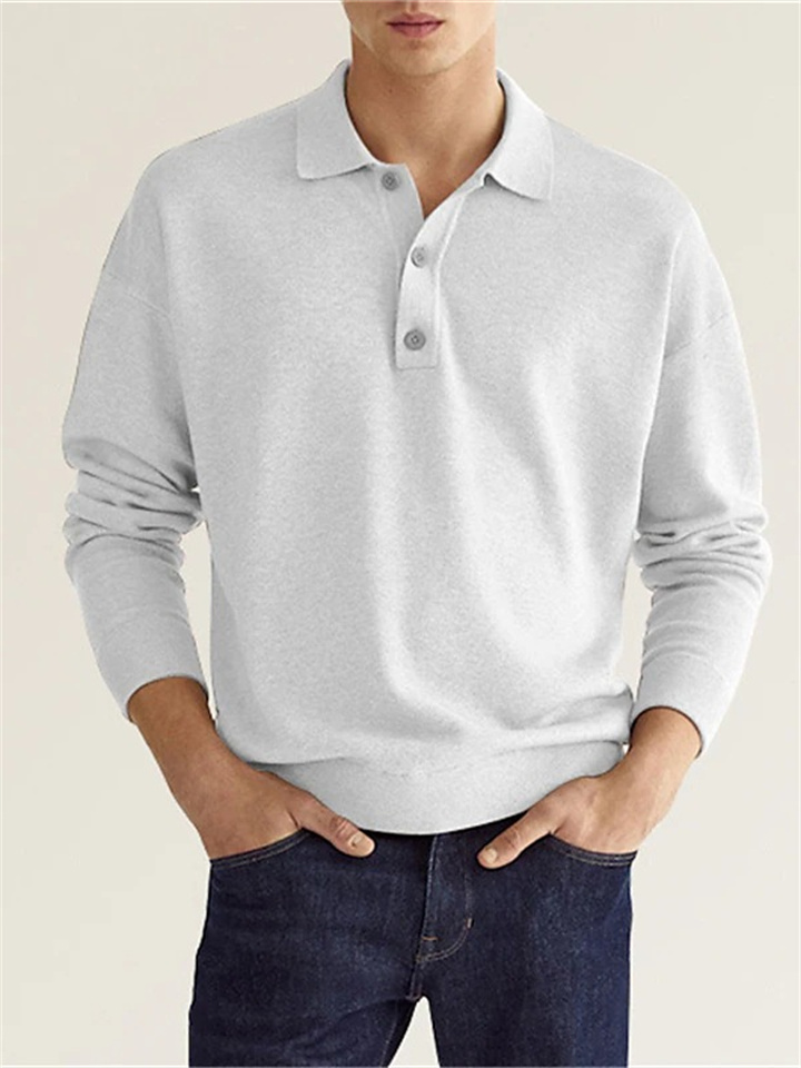 Men's Golf Shirt Knit Polo Street Casual Polo Collar Classic Long Sleeve Fashion Casual Solid Color Plain Button Front Simple Spring & Fall Regular Fit Black White Light Green Pink Wine Navy Blue