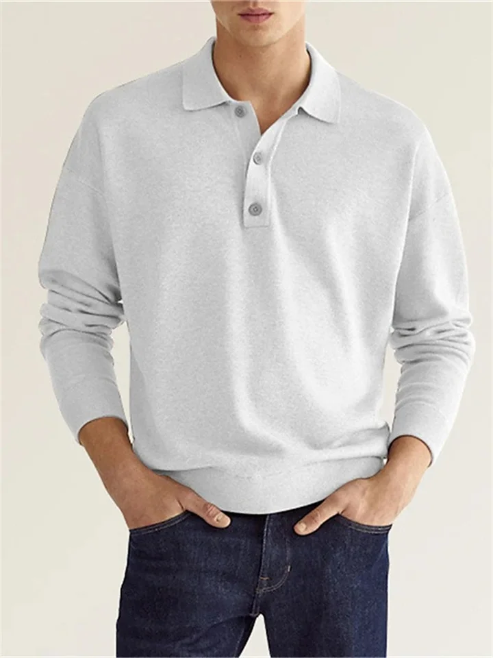 Men's Golf Shirt Knit Polo Street Casual Polo Collar Classic Long Sleeve Fashion Casual Solid Color Plain Button Front Simple Spring & Fall Regular Fit Black White Light Green Pink Wine Navy Blue