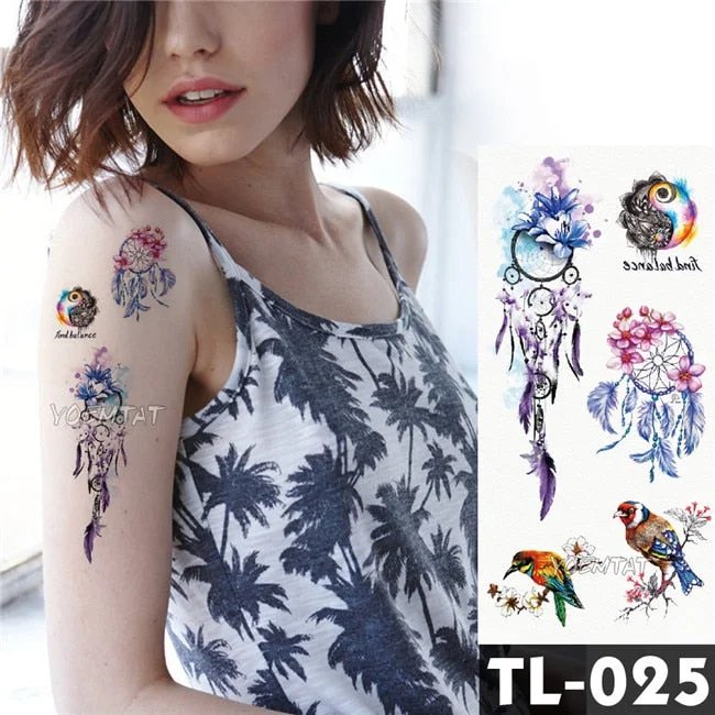 Water Transfer Dark Splash Ink Realistic Roses Temporary Tattoo Sticker Arm Leg Back Pattern Body Art Waterproof Fake Tattoo 515