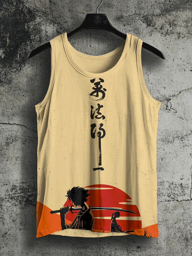 Men's Retro Japanese Samurai Art Print Tank Top