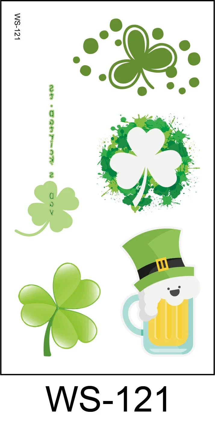 New cross-border waterproof sweat green hat clover face sticker European and American fashion temporary tattoo sticker