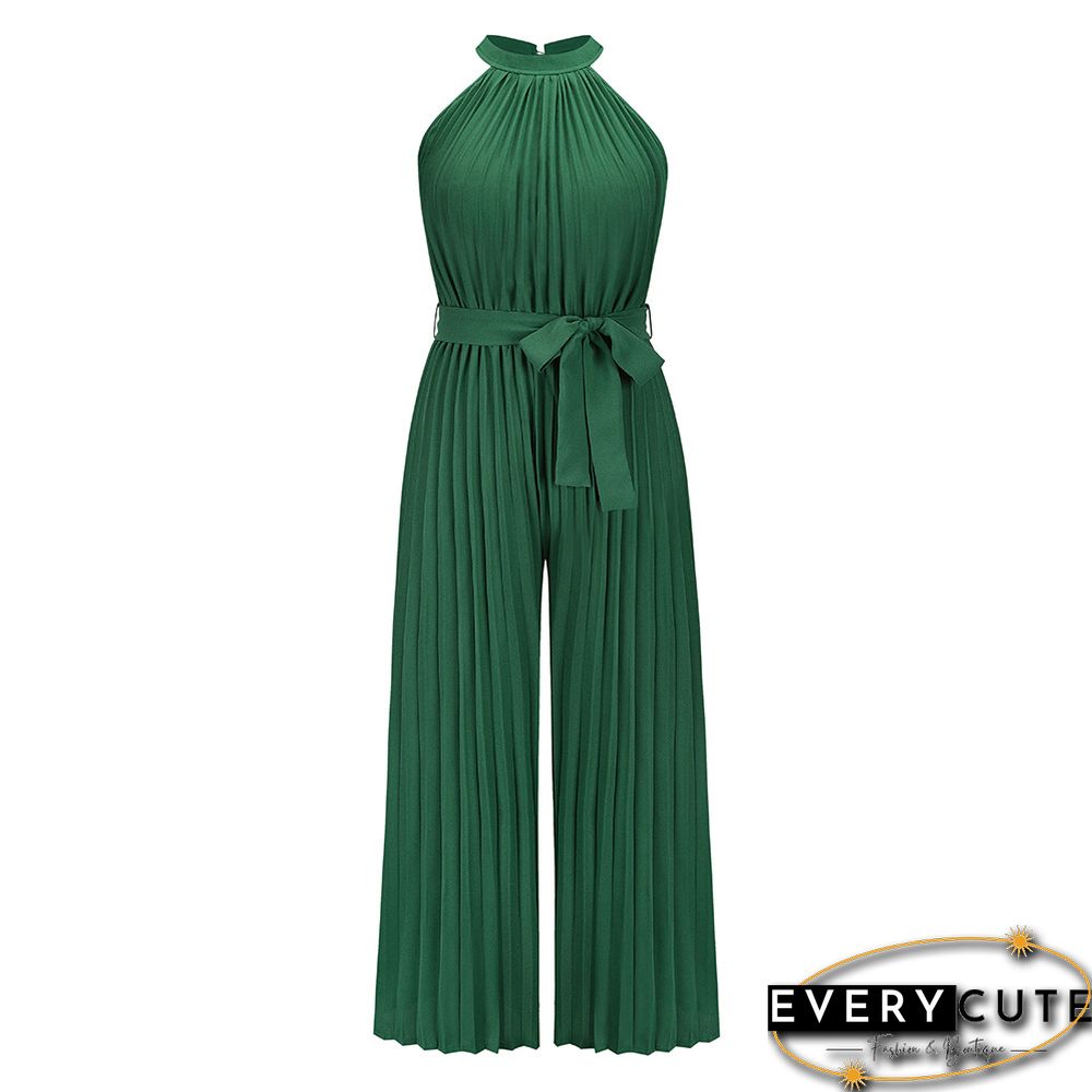 Sexy Haltered Sleeveless Pleated Jumpsuits For Summer Women Jumpsuits New Casual Lace-up Slim Fit Pleated Jumpsuit