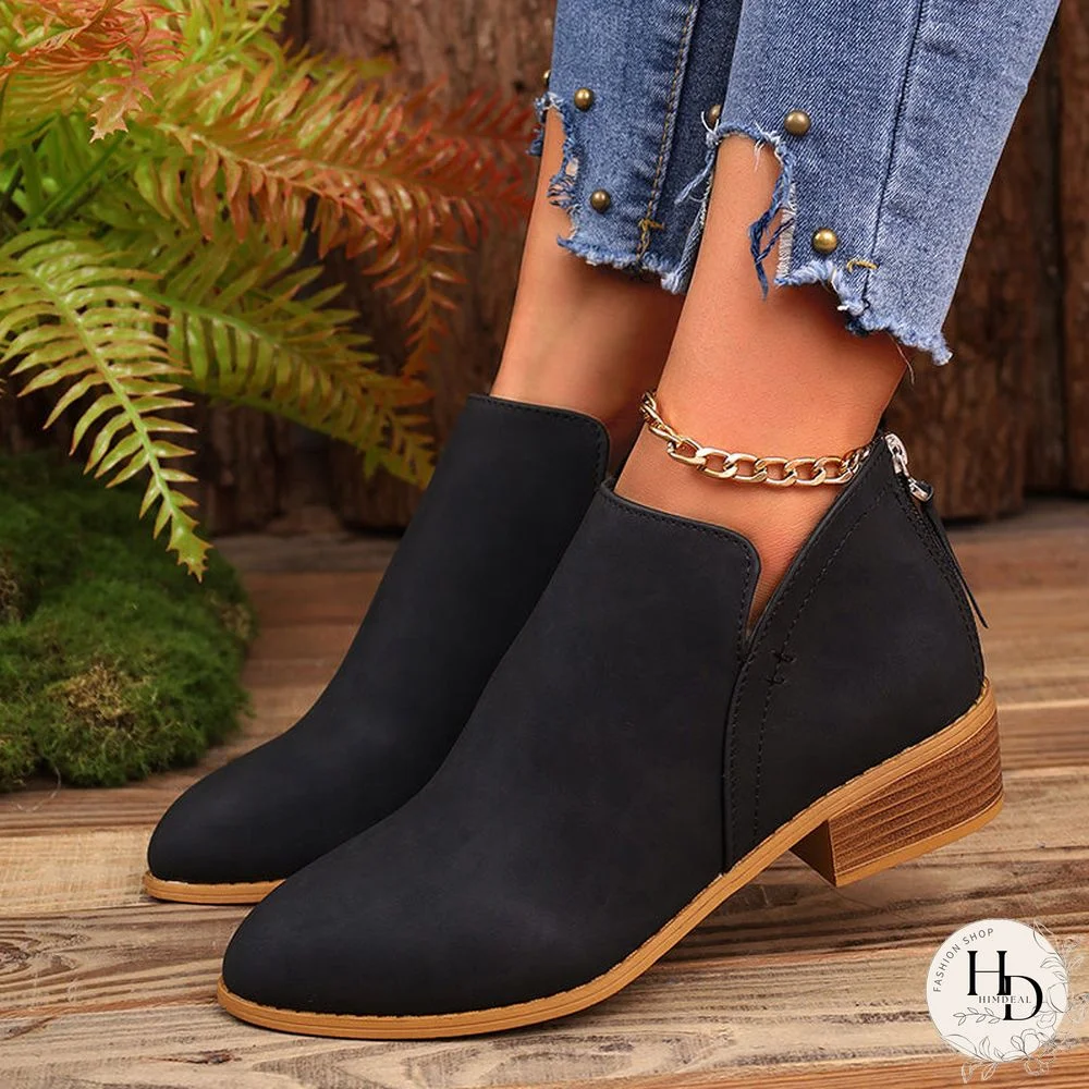 Stylish Back Zipper Ankle Boots