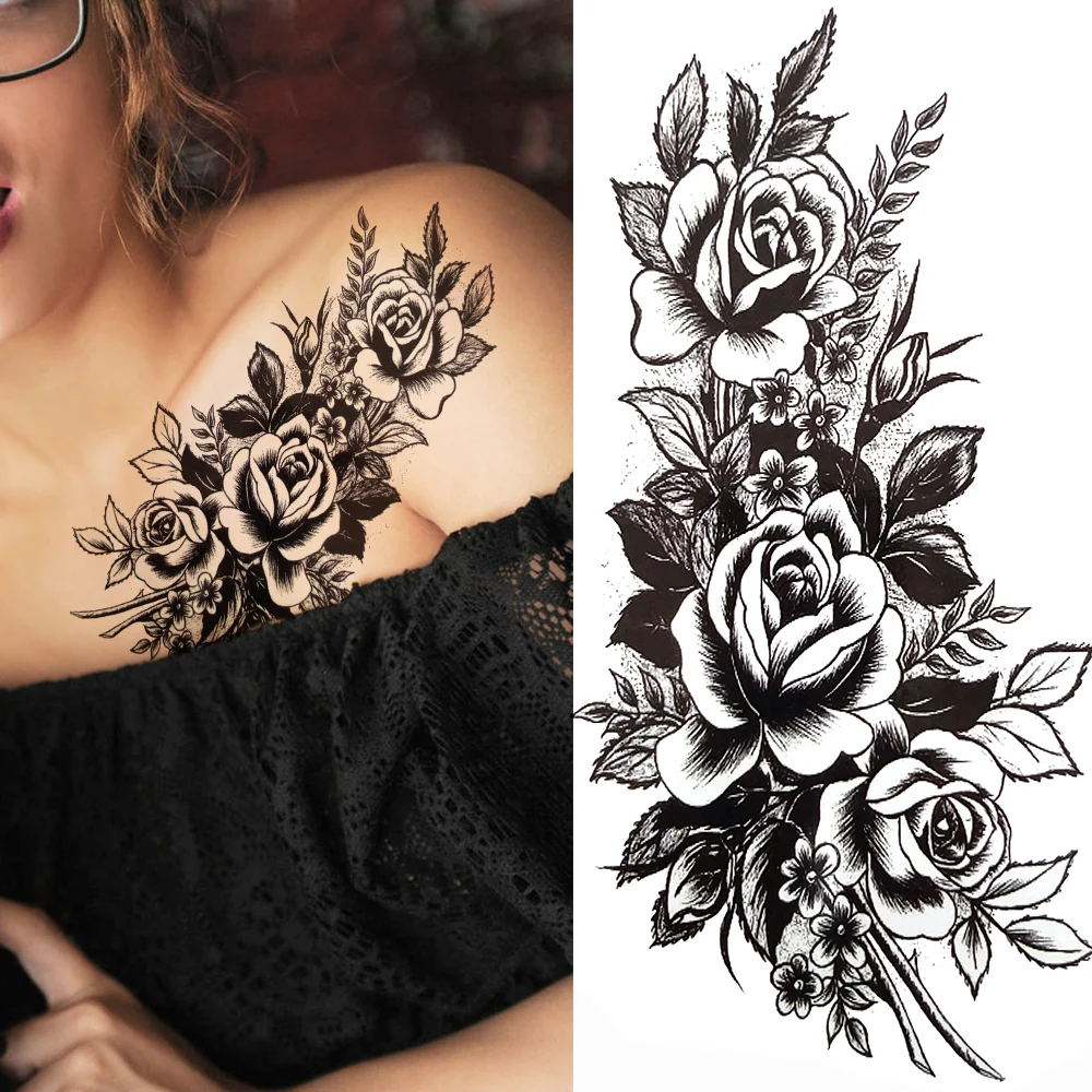 Sdrawing Flower Temporary Tattoos For Women Girls Black Lotus Arrow Arm Tattoo Sticker Fake Drearm Catcher Butterfly Tatoos Paste