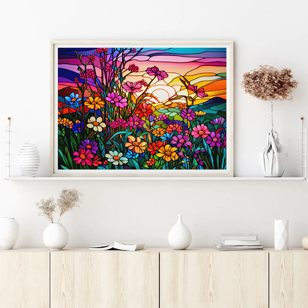 Diamond Painting - Full Round Drill - Stained Glass Flower(40*30cm)