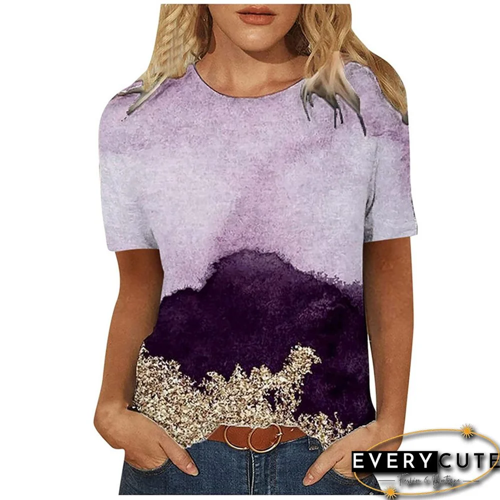 Women 3D Landscape Painting Positioning Sunflower Print T Shirt New Summer Vintage Casual Short Sleeve O-Neck Size Top