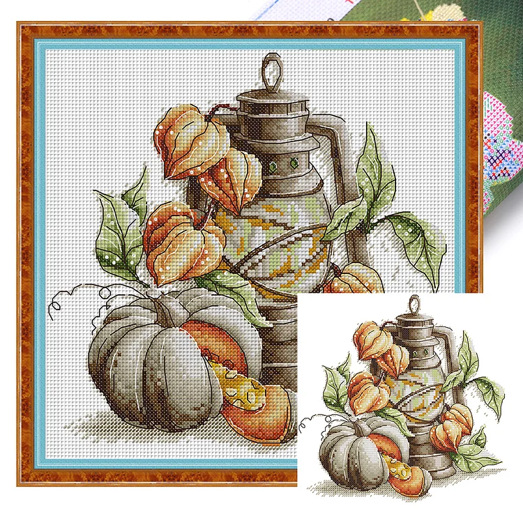 『Joy Sunday』Pumpkins Oil Lamp - 14CT Stamped Cross Stitch(28*28cm)