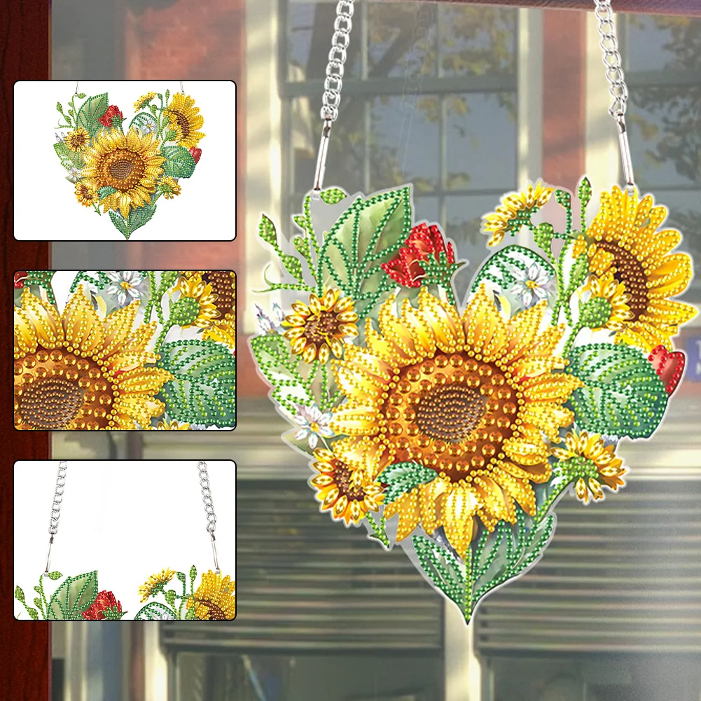 DIY Love Sunflower Acrylic Single-Sided Special Shaped Diamond Painting Wall Decor Wreath for Home Window Decor