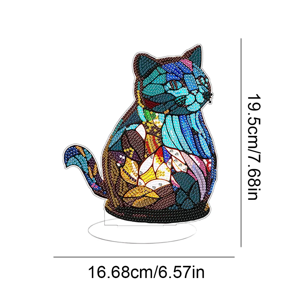 DIY Cat Acrylic Single-Sided Diamond Painting Desktop Decoration with Light for Office Desktop Decor
