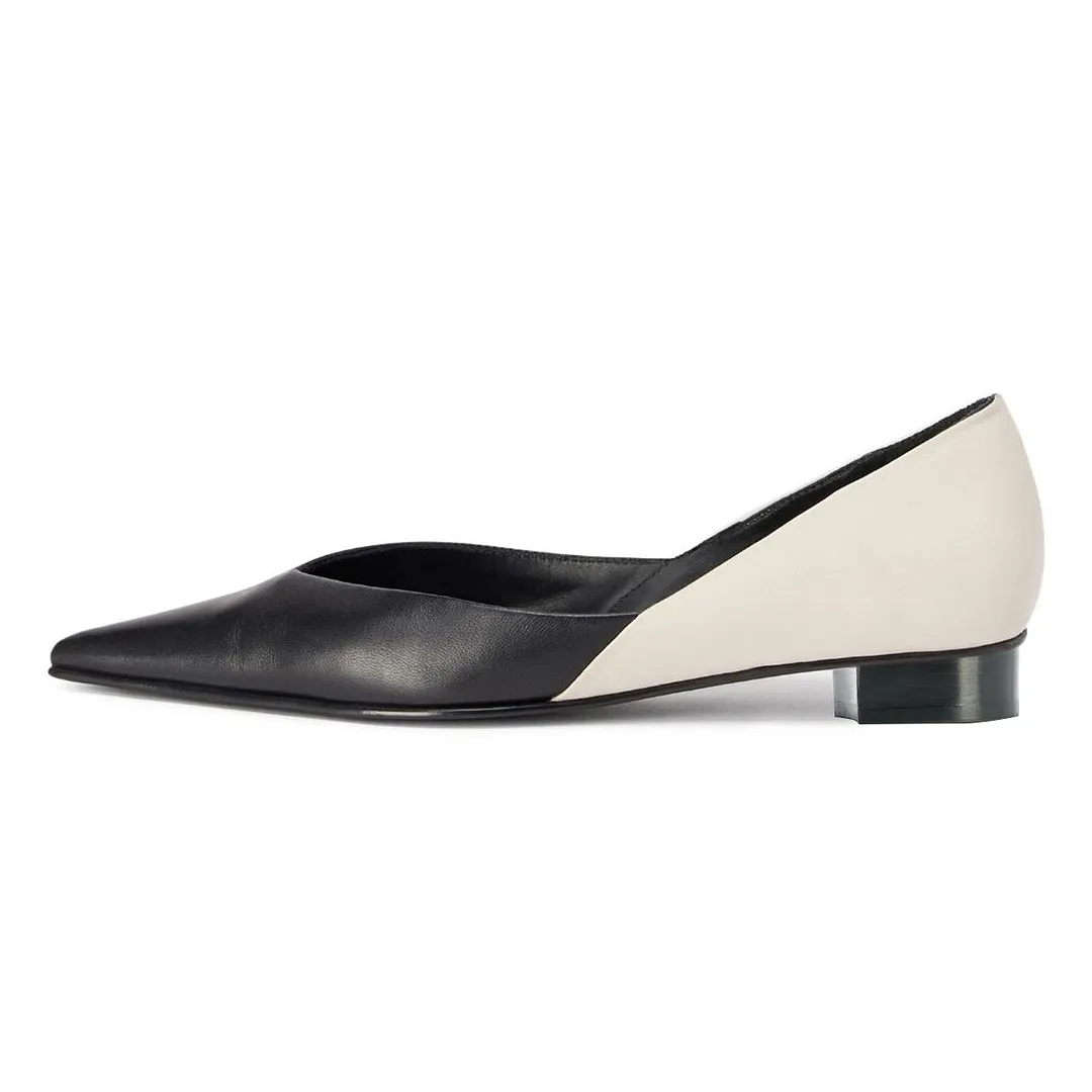Women's Black & Ivory Vegan Leather Casual Pointed Toe Flats