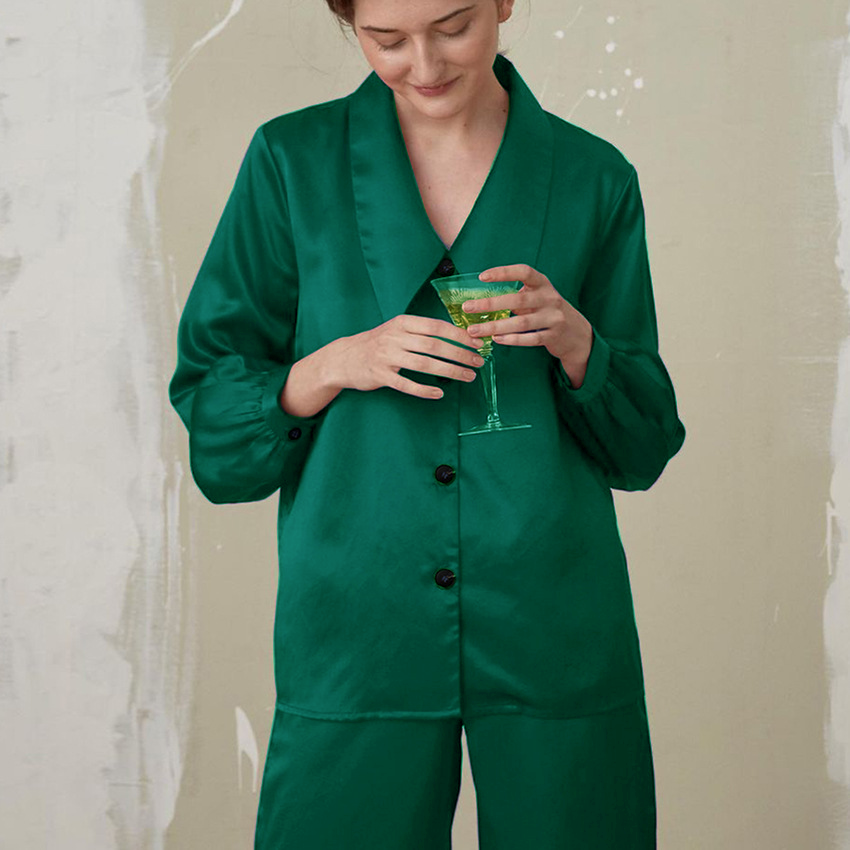 22 Momme Affordable Real Silk Pajamas Green Silk Pajamas