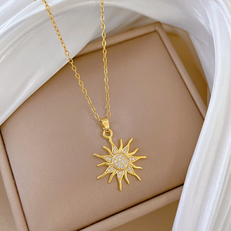 Sunflower Full Diamond Gorgeous Full Diamond Necklace Women’S Versatile Clavicle Chain Titanium Steel