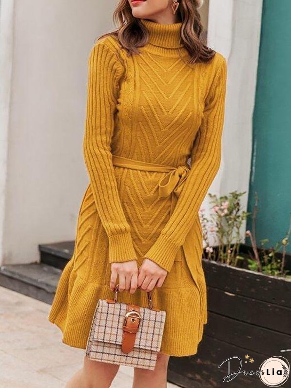 Ruffle Hem Belted Sweater Dress for Women