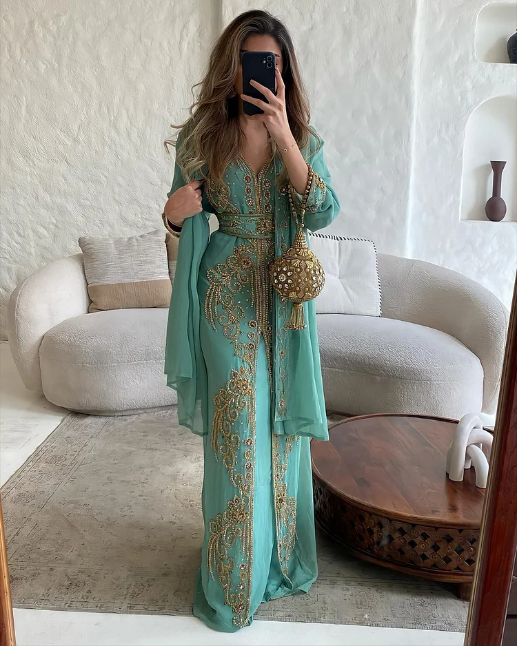 Women's Shawl V-neck Embroidered Dress