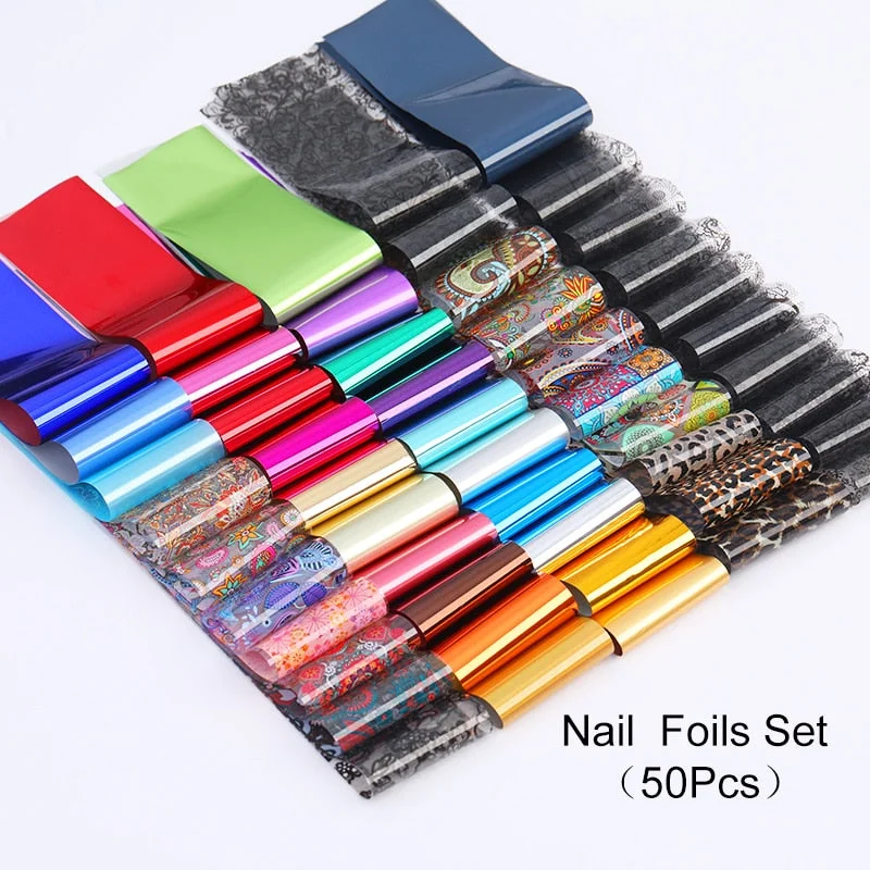 10Pcs/Set Colorful Nail Foil Stickers Mirror iridescent Effect Stickers Nail Art Transfer Foils Manicures Slider Decorations