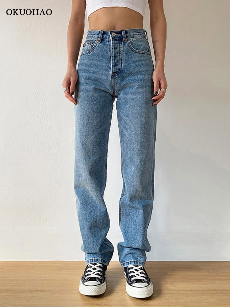 Graduation Gifts  Mom Jeans Straight Pants Washed Loose High Waist Plus Size Women Casual Boyfriends Cowboy Vintage Wide Leg Trousers 2022 New