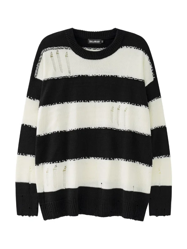 Color Block Jacquard Striped Loose Sweater