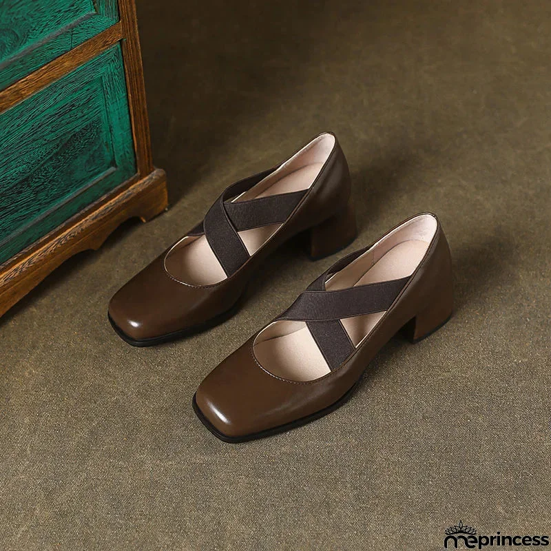 Women's Microfiber Square Toe Elastic Band Closure Trendy Shoes