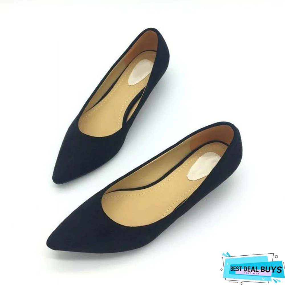 Women Low Heel Pumps Flock Plain Shallow Slip On Flats Shoes