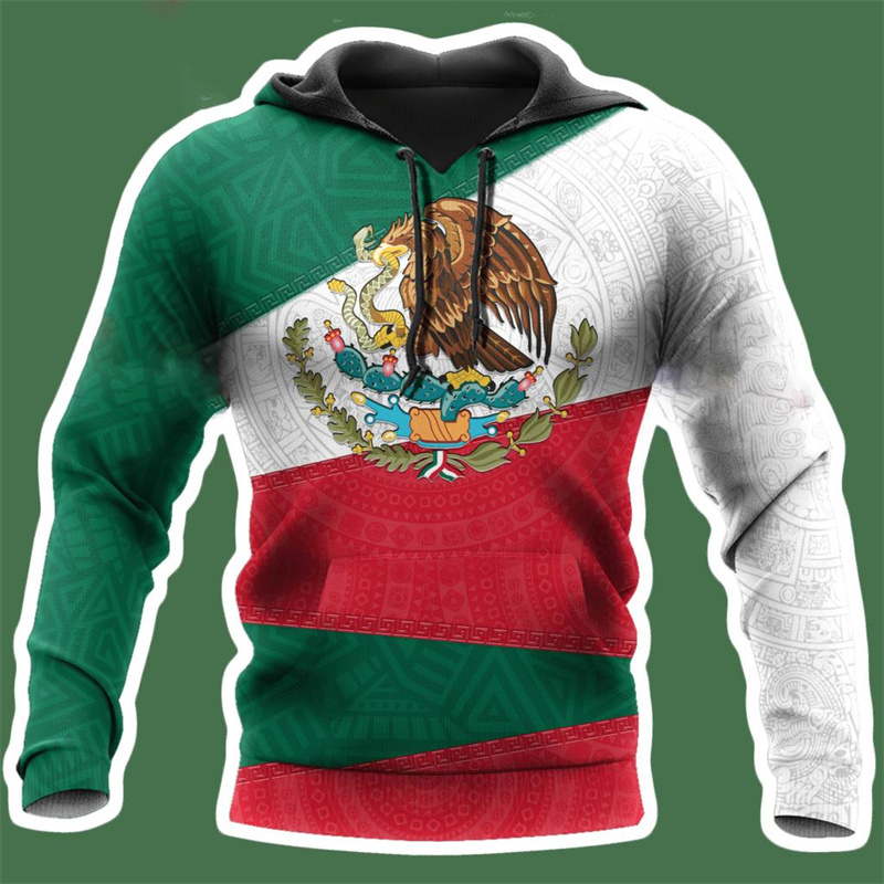 Erpret Fashion 3D Print Mexico Flag National Emblem Hoodie Men Tops Autumn Long Sleeve Mexican Aztec Sweatshirt Streetwear Clothing
