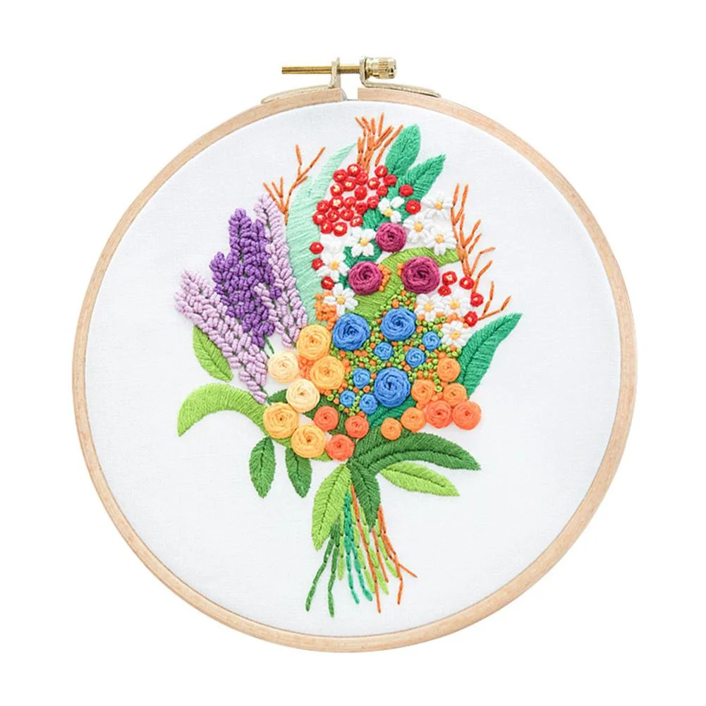 30 X 30cm DIY Flowers Bouquet Hand Embroidery Kit