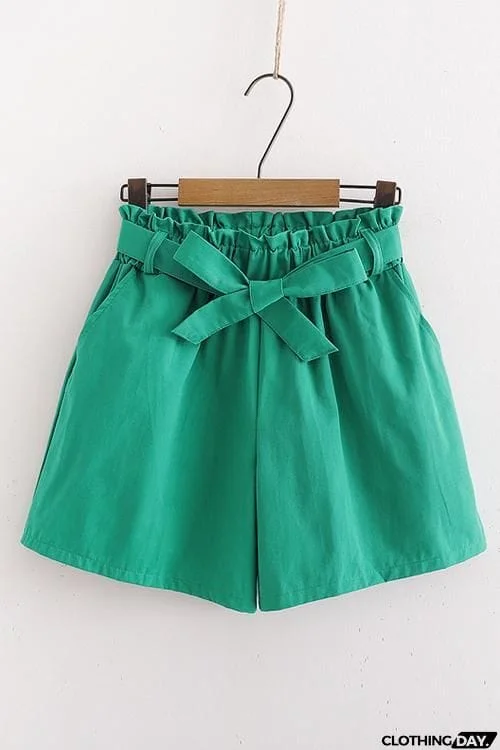 Bow Tie Elastic Waist Shorts