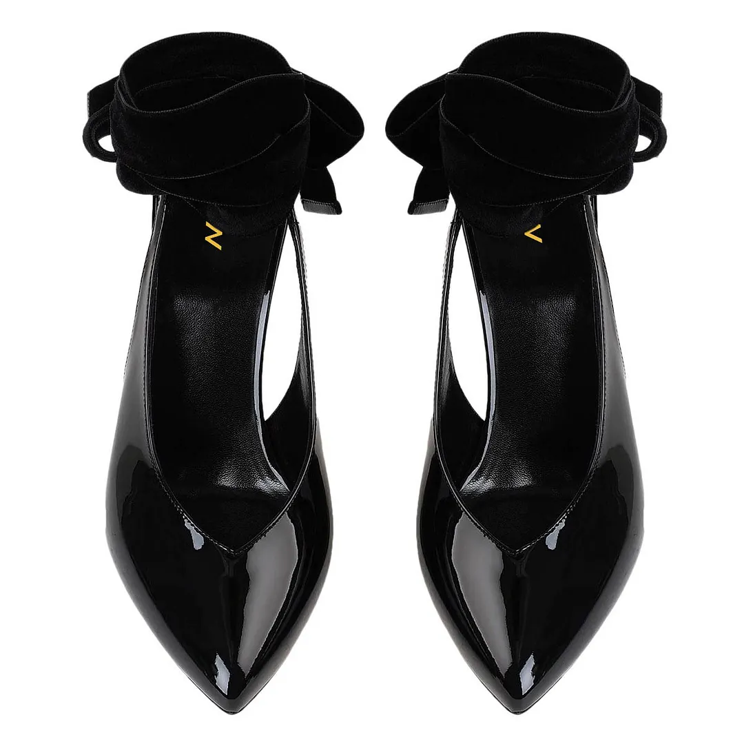 Pointed Toe Slingback Bow Heels Elegant Black Pumps for Women