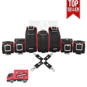 pornhint Pornhint Leather Bed Restraints Real Cow Hide BDSM Wrists, Ankles Thigh Cuffs Neck Collar Restraints Bondage  Set Black & Red Fetish Play Tools