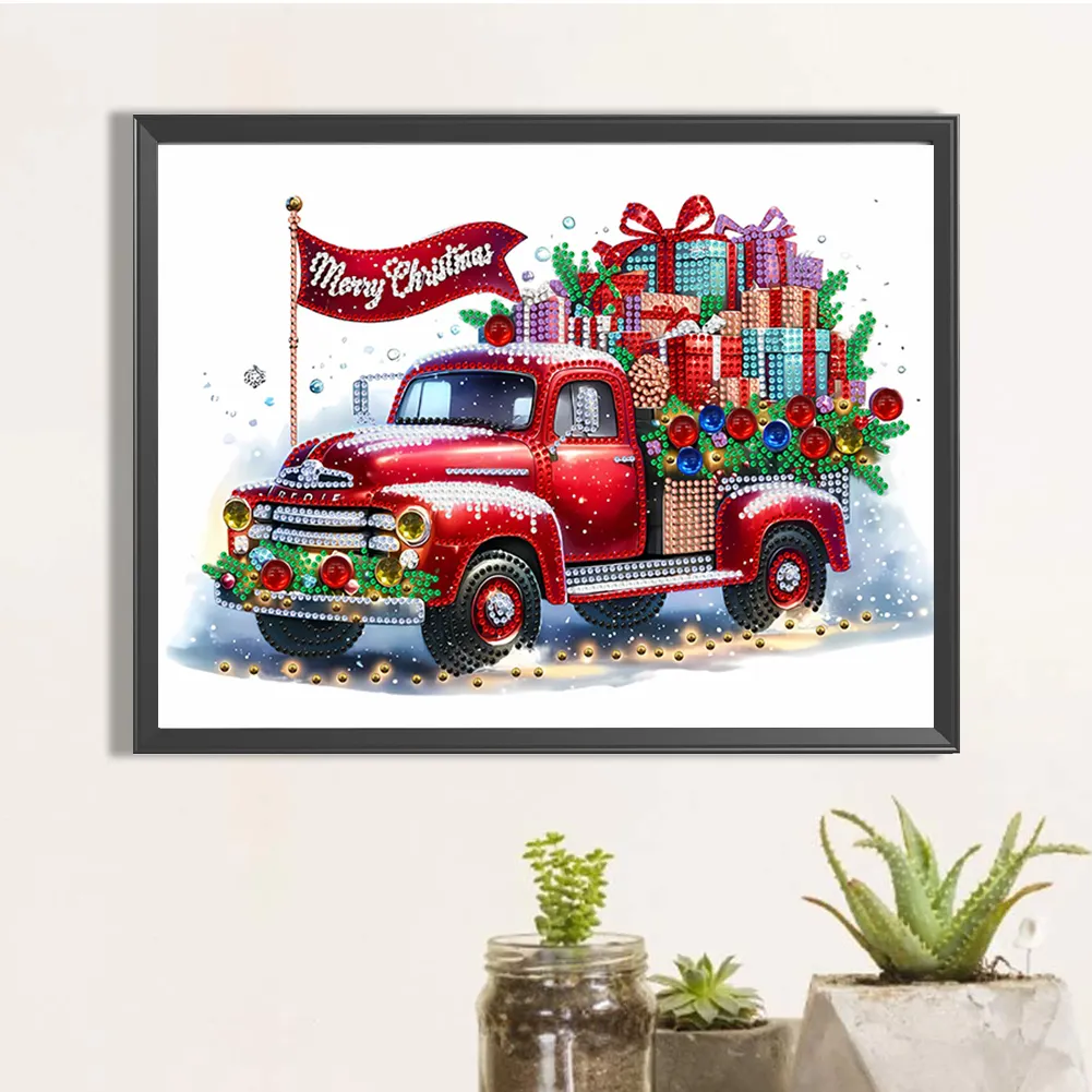 Diamond Painting - Partial Special Shaped Drill - Christmas Classic Car(Canvas|40*30cm)