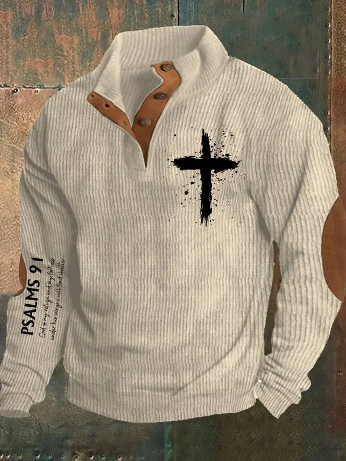 Men'S Retro Printed Stand Collar Long Sleeve Sweatshirt
