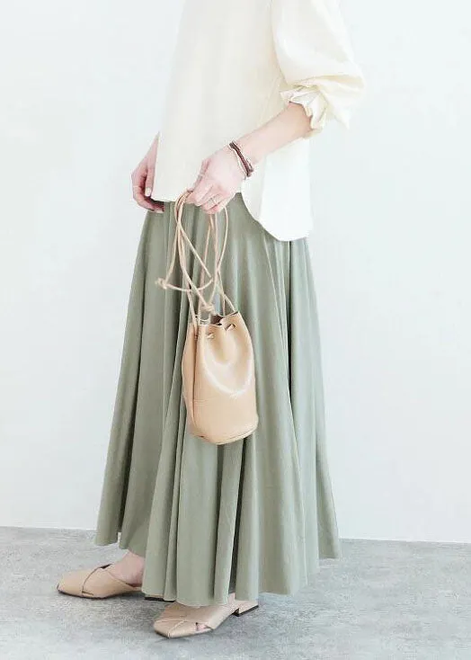 Elegant Light Green Wrinkled Exra Large Hem Cotton Skirt Spring