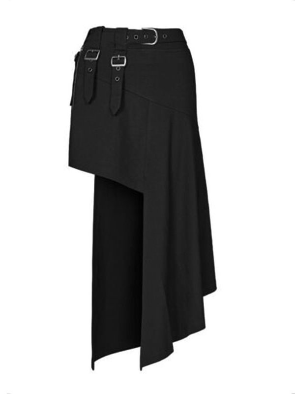 Goth Black Buckle Straps Asymmetrical Skirt