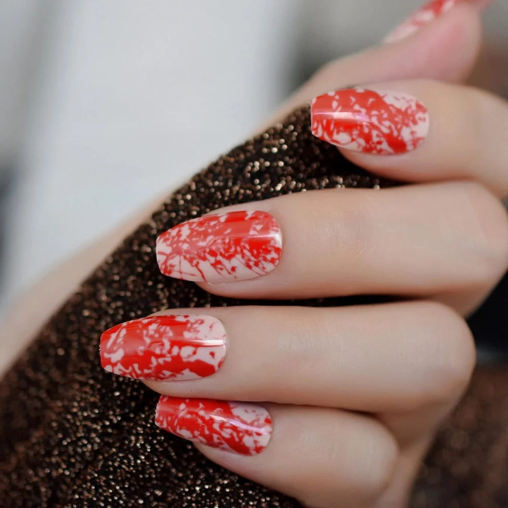 Rose Gold 24 Full Cover False Nails Gorgeous Glitter Ballerina Acrylic Nail Tips 12 sizes Full Coverage DIY Tips with Adhesive-Nail Inspo