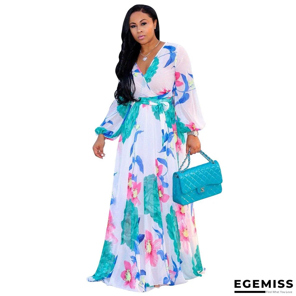 Chiffon Printed Long-sleeved Dress With Lined Waistband | EGEMISS