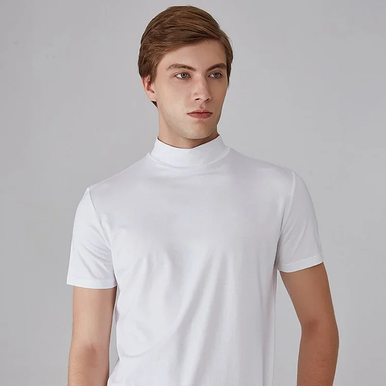 👨 50% off Men's white high-neck slim T-shirt