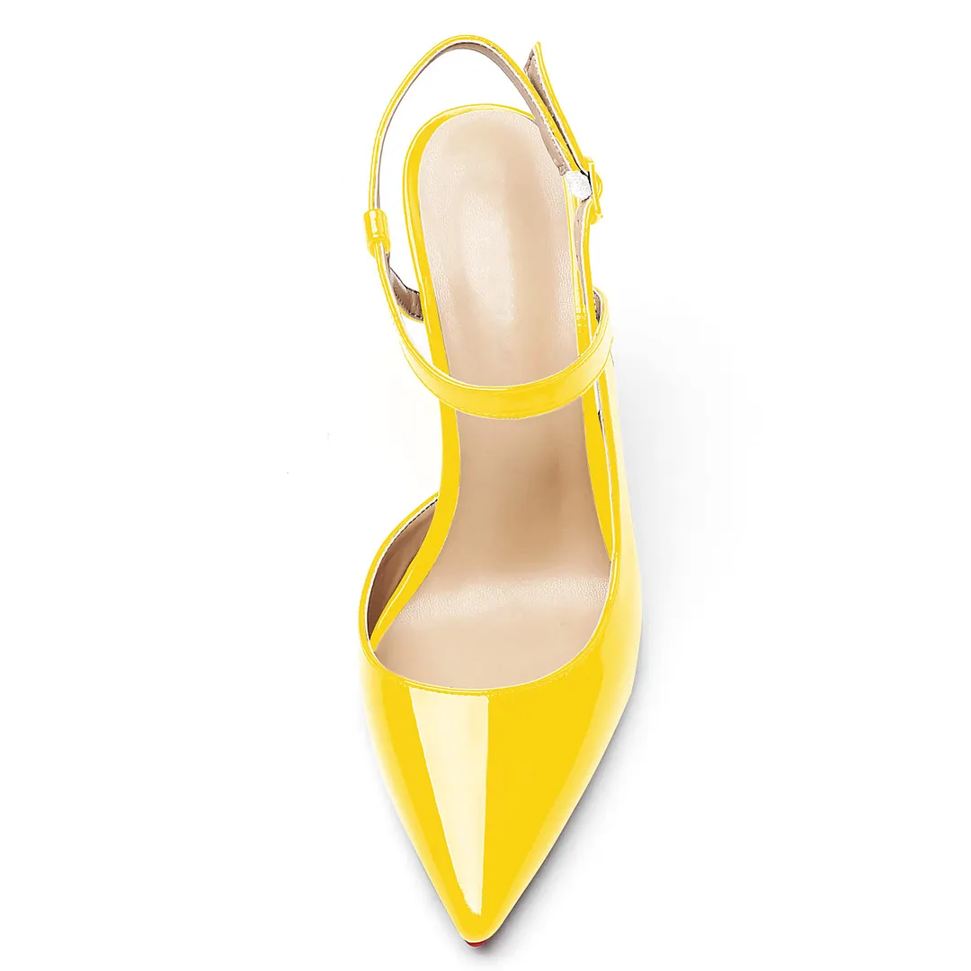100mm Women Slingback Pumps Ankle Strap Jenlove Stiletto Mid Heel Close Pointed Toe Dress Red Soles-vocosishoes
