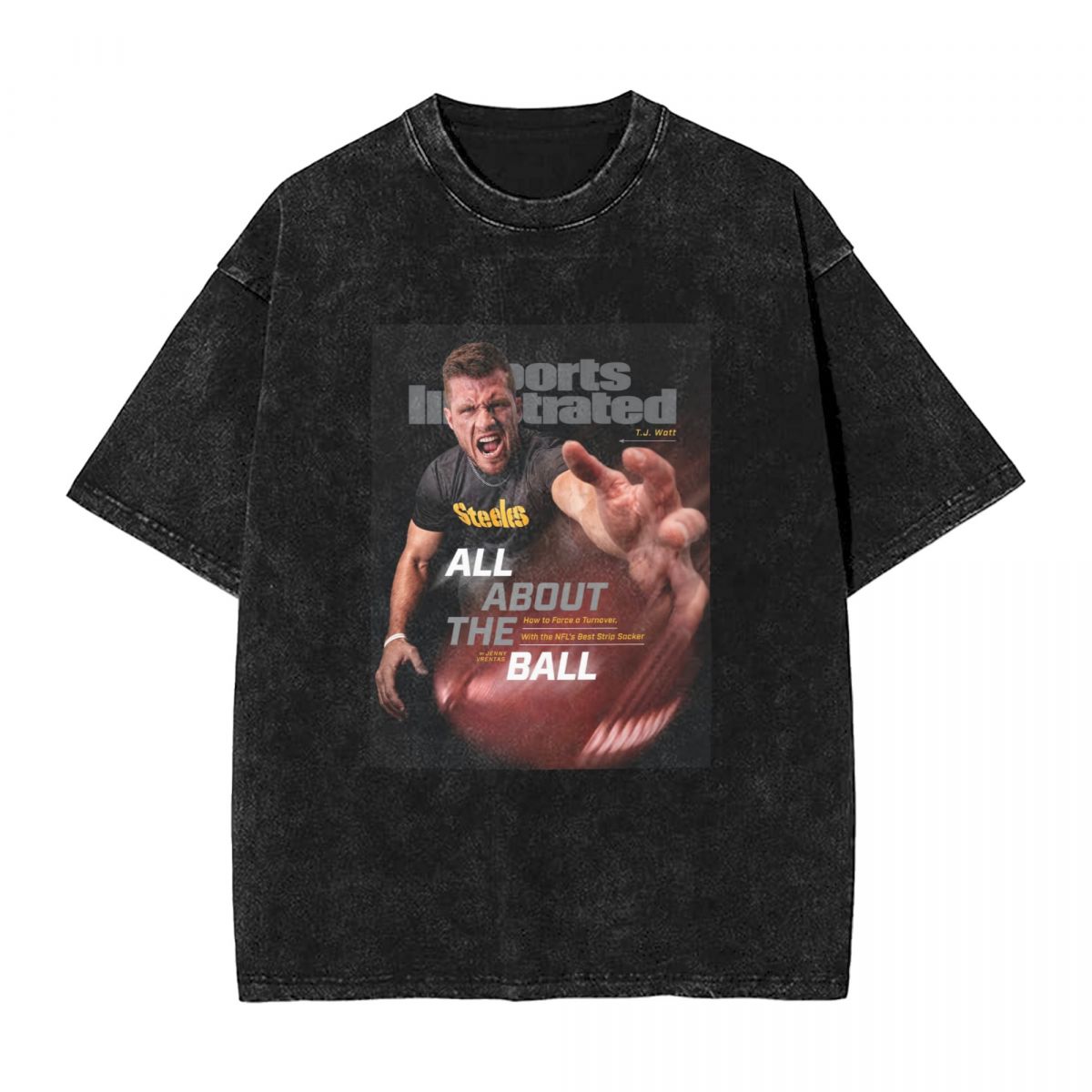 Pittsburgh Steelers T.J. Watt All About The Ball Washed Oversized Vintage Men's T-Shirt
