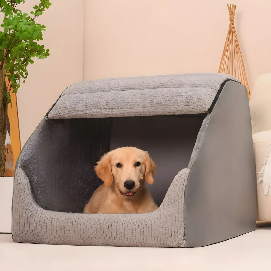 Warm Flannel Detachable Semi-Enclosed Large Dog Tent Bed