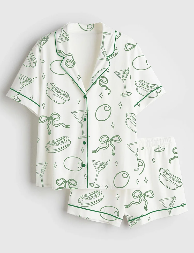Women&rsquo;s Martinis And Weenies Bachelorette Tinis & Weenies Design Hot Dog Birthday Theme Dirty Martini Short Sleeve Satin Pajama Set