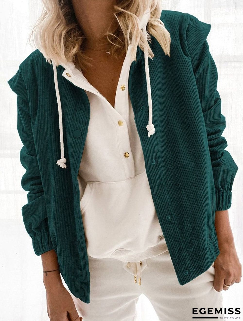 Casual Solid Color Corduroy Loose Long-sleeved Stand-up Collar Coat | EGEMISS